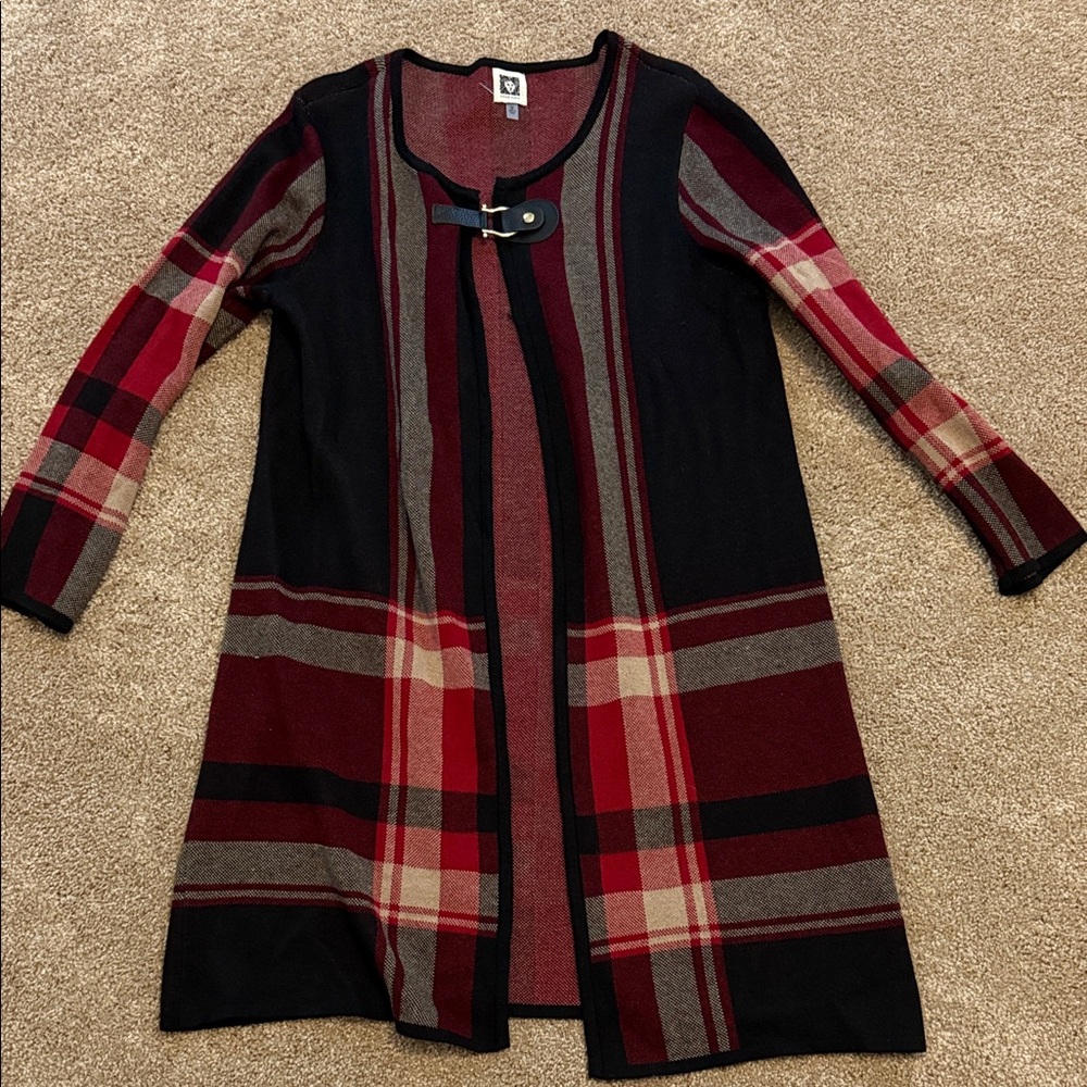Anne Klein Red and Black Knit Cardigan